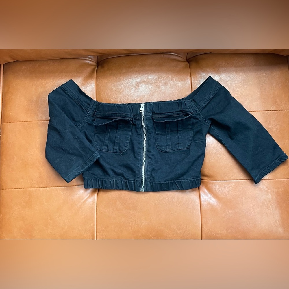 V.I.P Black Off-Shoulder Cropped Top